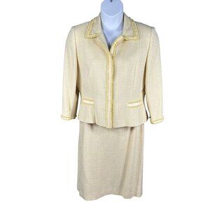 Tahari Arthur S. Levine Womens 14 Yellow Tweed Two-Piece Skirt Suit Timeless